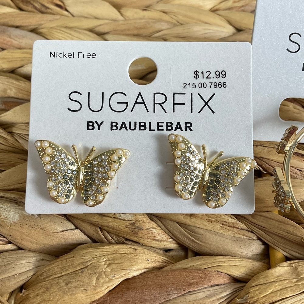 SugarFix by Baublebar For the Love of Butterflies Earrings Set Gold Tone Hoops - Picture 2 of 4